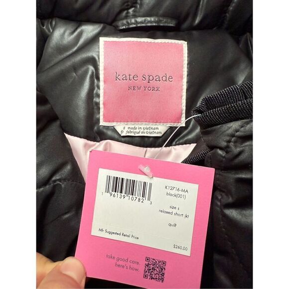 Kate Spade Black Quilted Belted Short Jacket - Picture 7 of 11